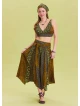 Green Patterned Asymmetrical Skirt with Gipe Detail and Tied Waist 4503